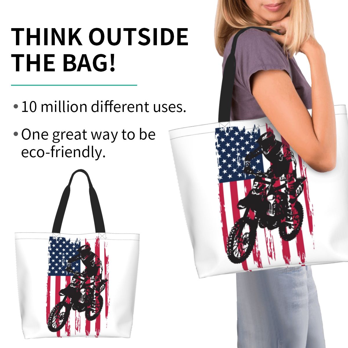 Women Bags Usa - Сумка-шоппер для мотокросса с американским флагом,